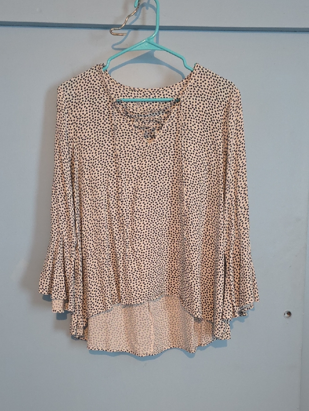 Women's Cream Polka Dot Lace-Up Blouse